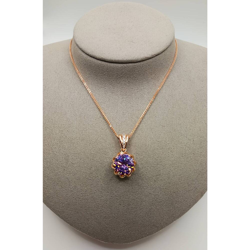 Rose Gold CZ Pink 3ct Pendant Necklace 18” + Extender New